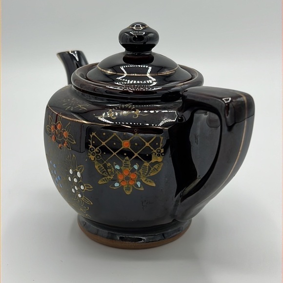 JAPANESE BROWN HAND-PAINTED CERAMIC MORIAGE TEAPOT - Picture 4 of 9